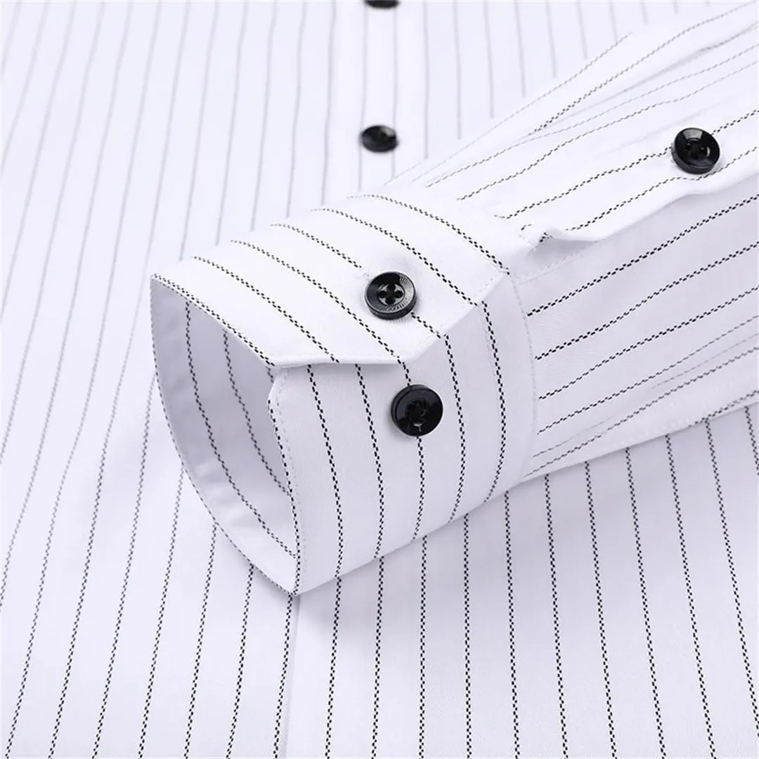 Mens Designer Slim Fit Vertical Stripes with Cufflinks Shirts Long Sleeve