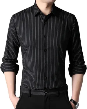 Mens Designer Slim Fit Vertical Stripes with Cufflinks Shirts Long Sleeve