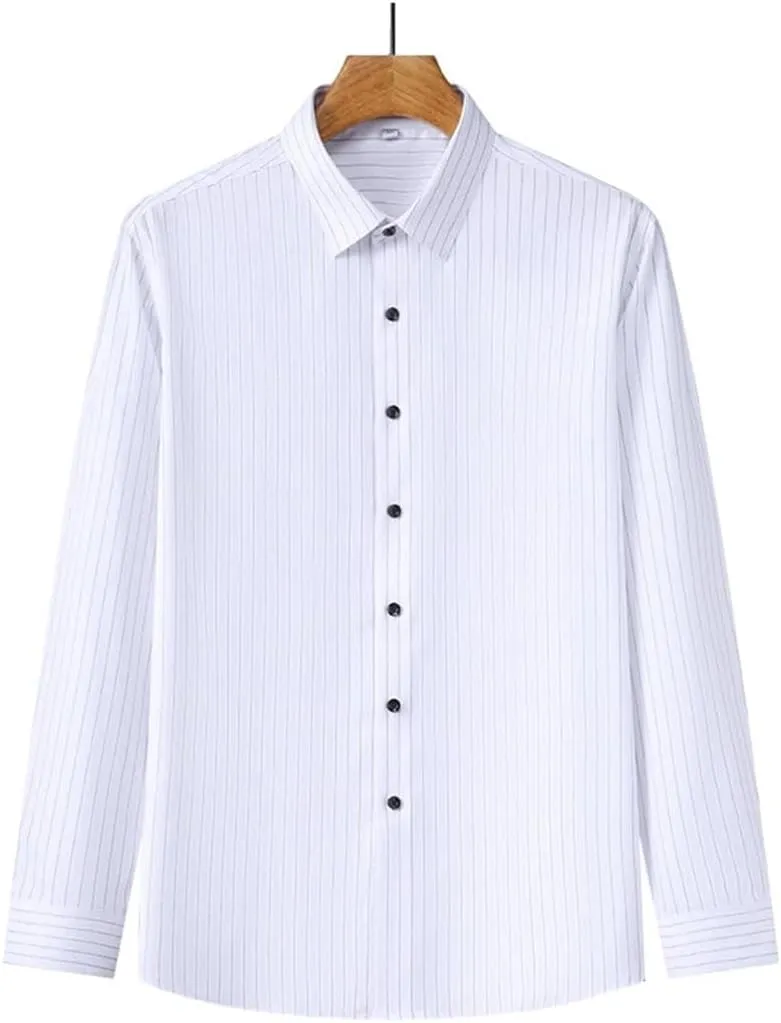 Mens Designer Slim Fit Vertical Stripes with Cufflinks Shirts Long Sleeve