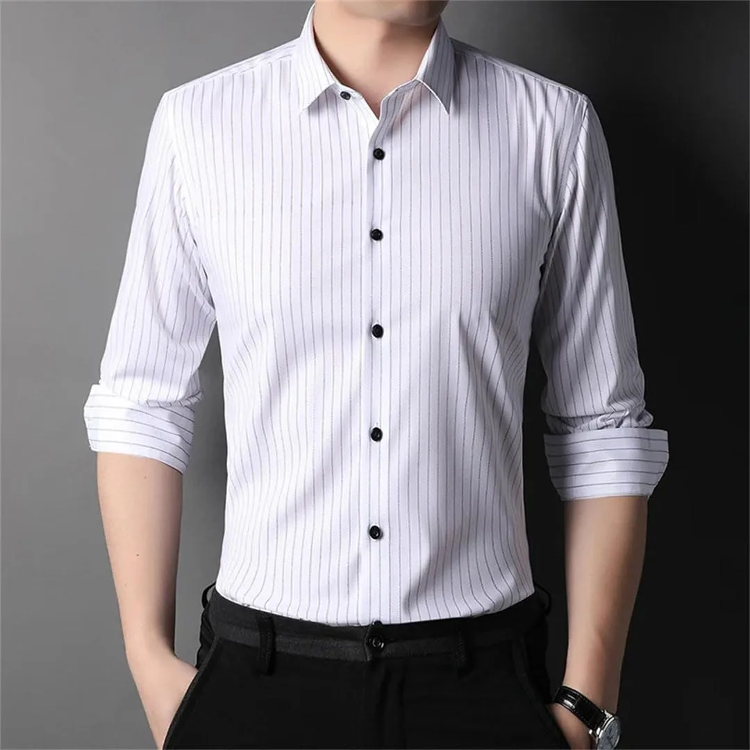 Mens Designer Slim Fit Vertical Stripes with Cufflinks Shirts Long Sleeve