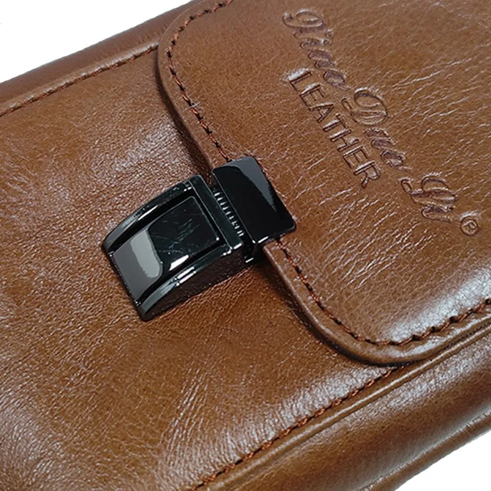 Men's Genuine Leather Waist Bag Belt Pouch Purse for Men Security Purse S Size Vertical Brown