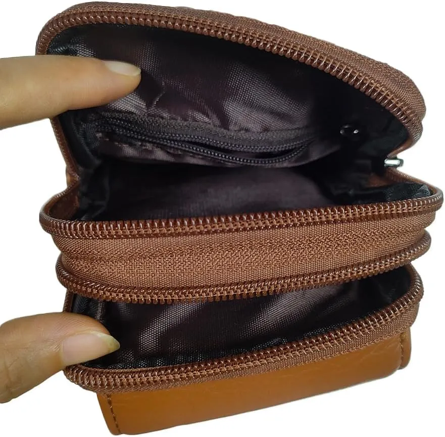 Men's Genuine Leather Waist Bag Belt Pouch Purse for Men Security Purse S Size Vertical Brown