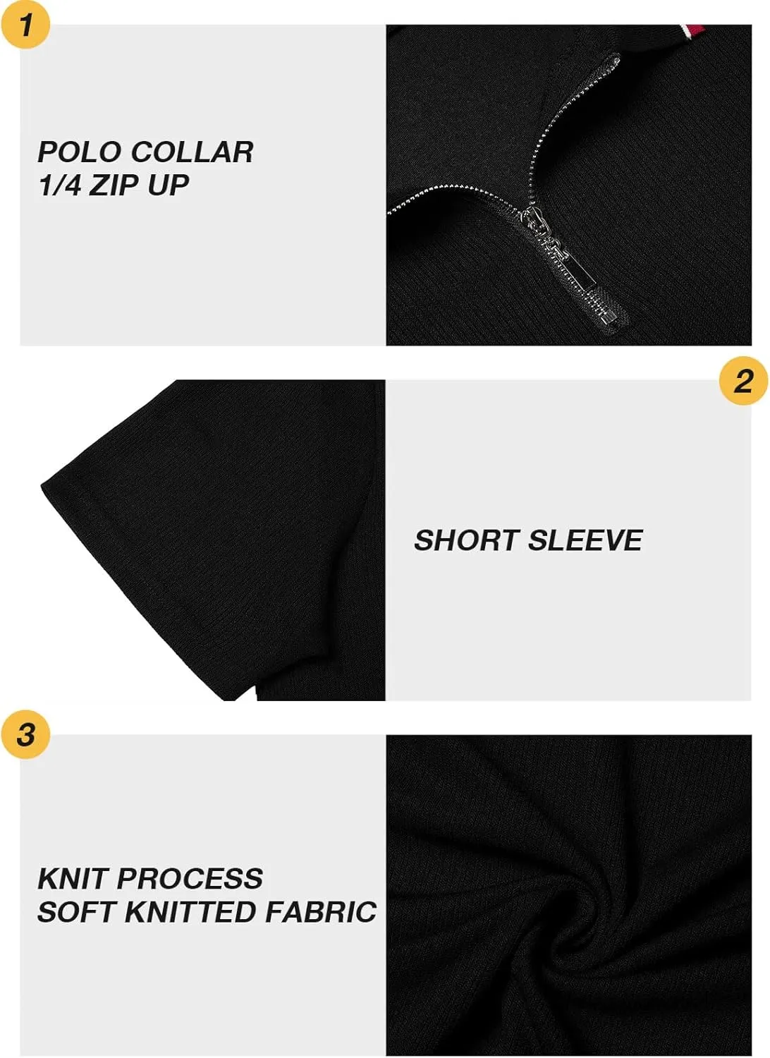 Men's Polo Shirts Short Sleeve Quarter Zip Pullover Golf Shirt Casual Ribbed Knit Slim Fit Polo T Shirts