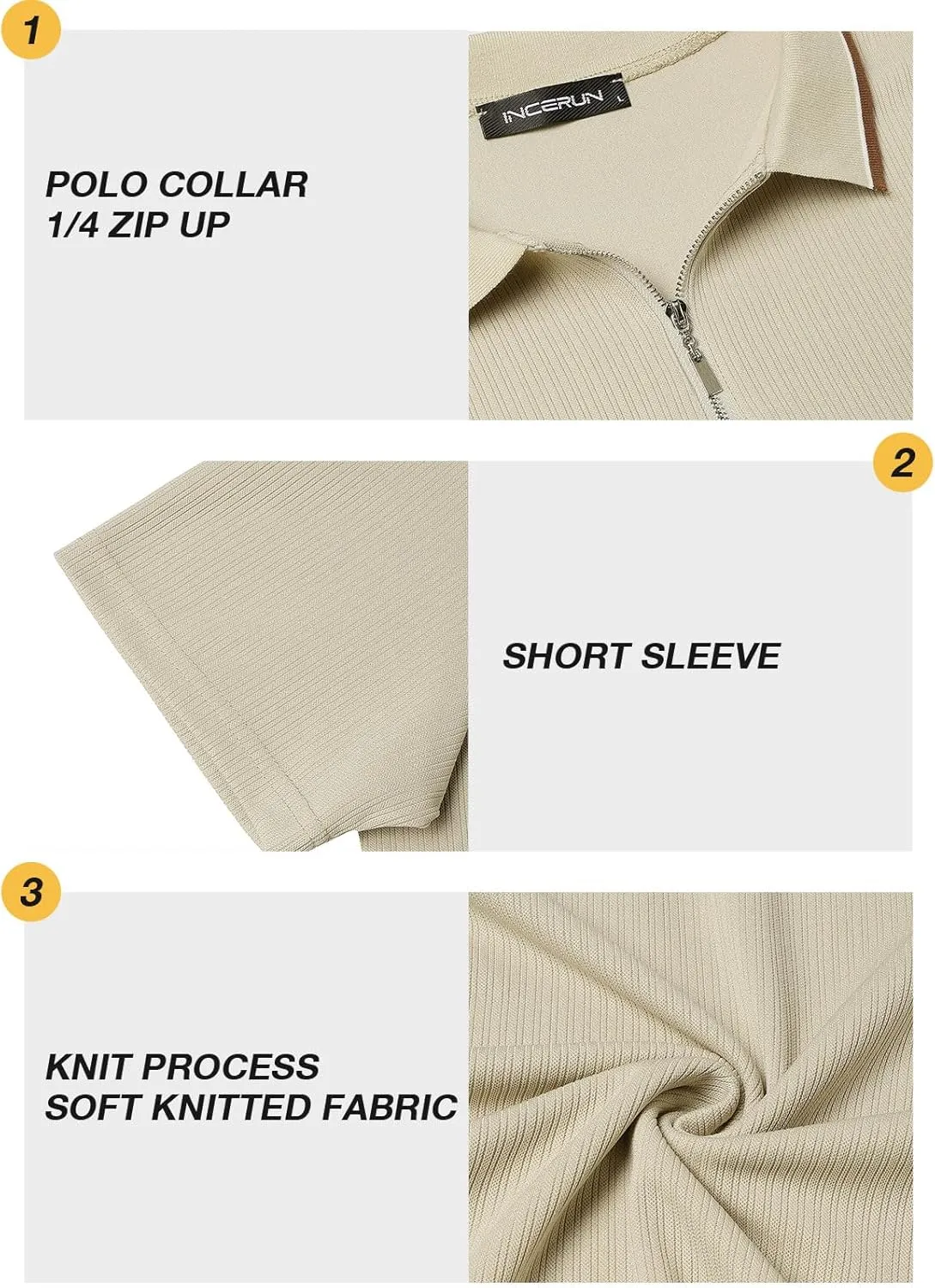 Men's Polo Shirts Short Sleeve Quarter Zip Pullover Golf Shirt Casual Ribbed Knit Slim Fit Polo T Shirts