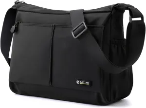 Men's Shoulder Bag Messenger Bag Nylon Waterproof Lightweight Casual Black Crossbody Bag for Work Travel Outdoor