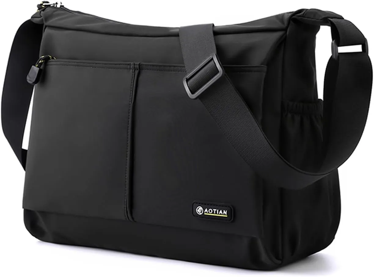 Men's Shoulder Bag Messenger Bag Nylon Waterproof Lightweight Casual Black Crossbody Bag for Work Travel Outdoor