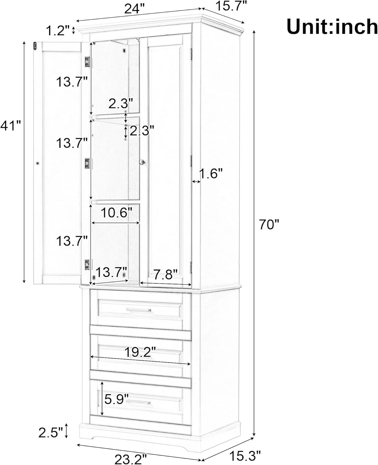 Merax 70" Tall Kitchen Pantry Cabinet with Doors and Drawers, Storage Shelf Organizers for Home, Bathroom and Living Room,
