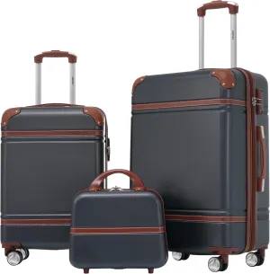 Merax Luggage Set, 2 Piece Luggage with Cosmetic Case, Vintage Hardcase Suitcase with Wheels, Expandable Luggage Airline Approved(Black,20" 24")