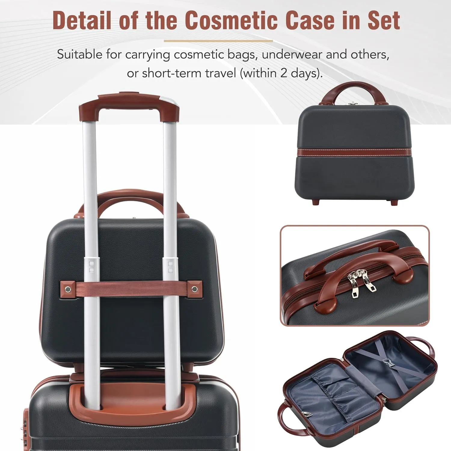 Merax Luggage Set, 2 Piece Luggage with Cosmetic Case, Vintage Hardcase Suitcase with Wheels, Expandable Luggage Airline Approved(Black,20" 24")
