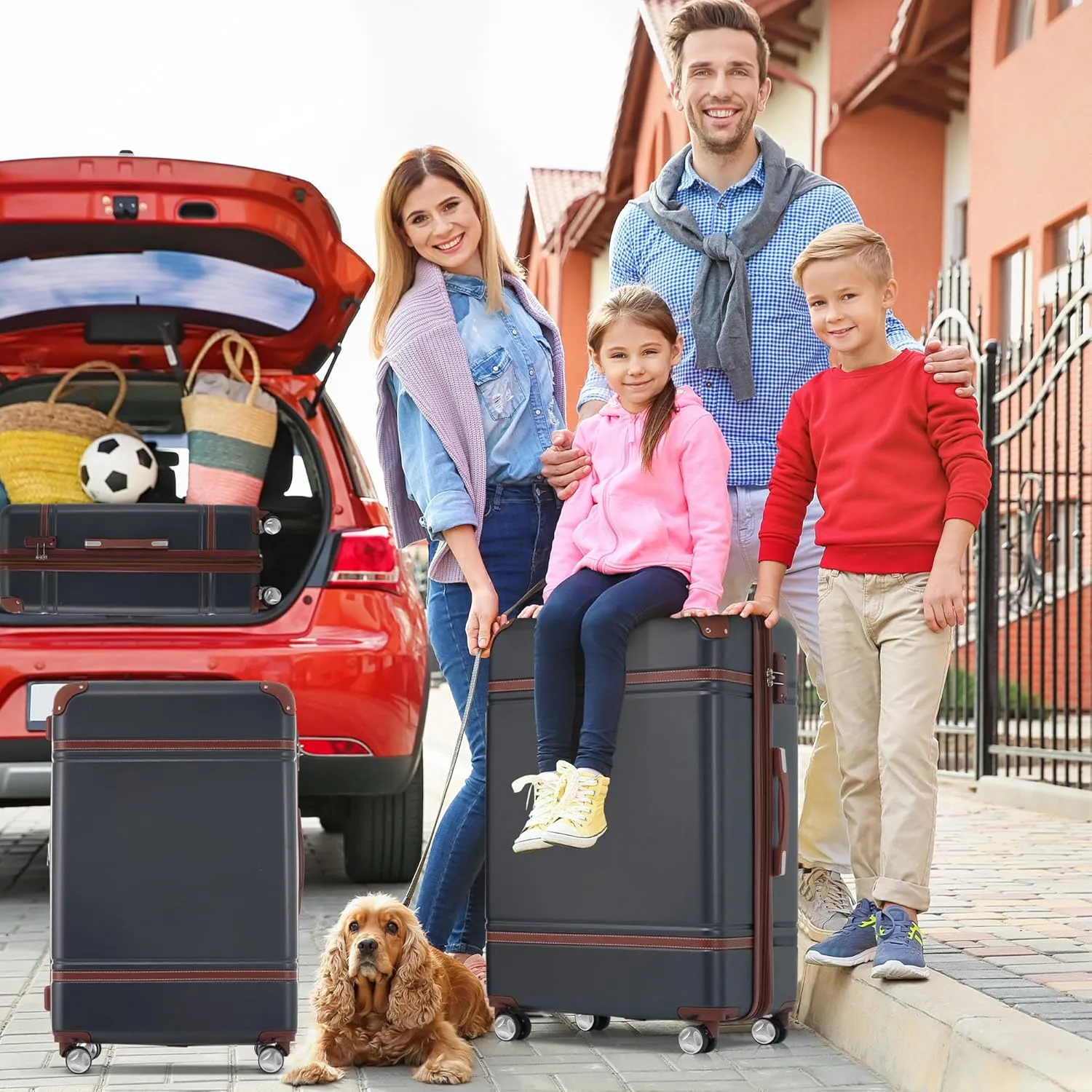 Merax Luggage Set, 2 Piece Luggage with Cosmetic Case, Vintage Hardcase Suitcase with Wheels, Expandable Luggage Airline Approved(Black,20" 24")