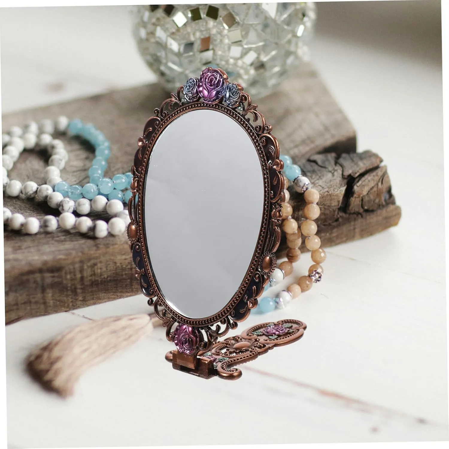 MERRYHAPY Vanity Mirror Foldable Hand Mirror Handheld Mirror with Handle Hand Mirrors with Handle Pocket Magnifier Makeup Mirror Handheld Magnifying Travel Mirror with Light Chic Hand Mirror