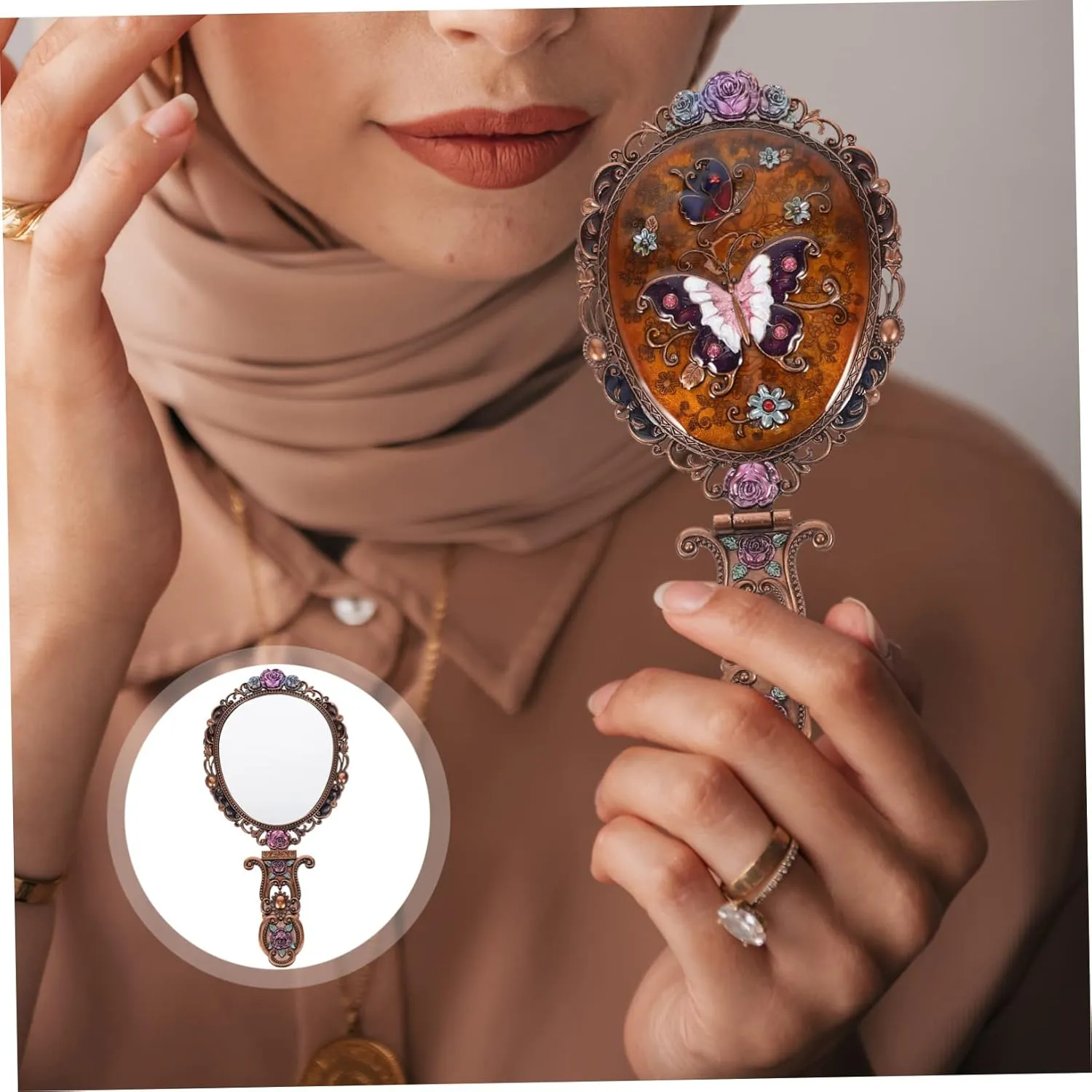 MERRYHAPY Vanity Mirror Foldable Hand Mirror Handheld Mirror with Handle Hand Mirrors with Handle Pocket Magnifier Makeup Mirror Handheld Magnifying Travel Mirror with Light Chic Hand Mirror