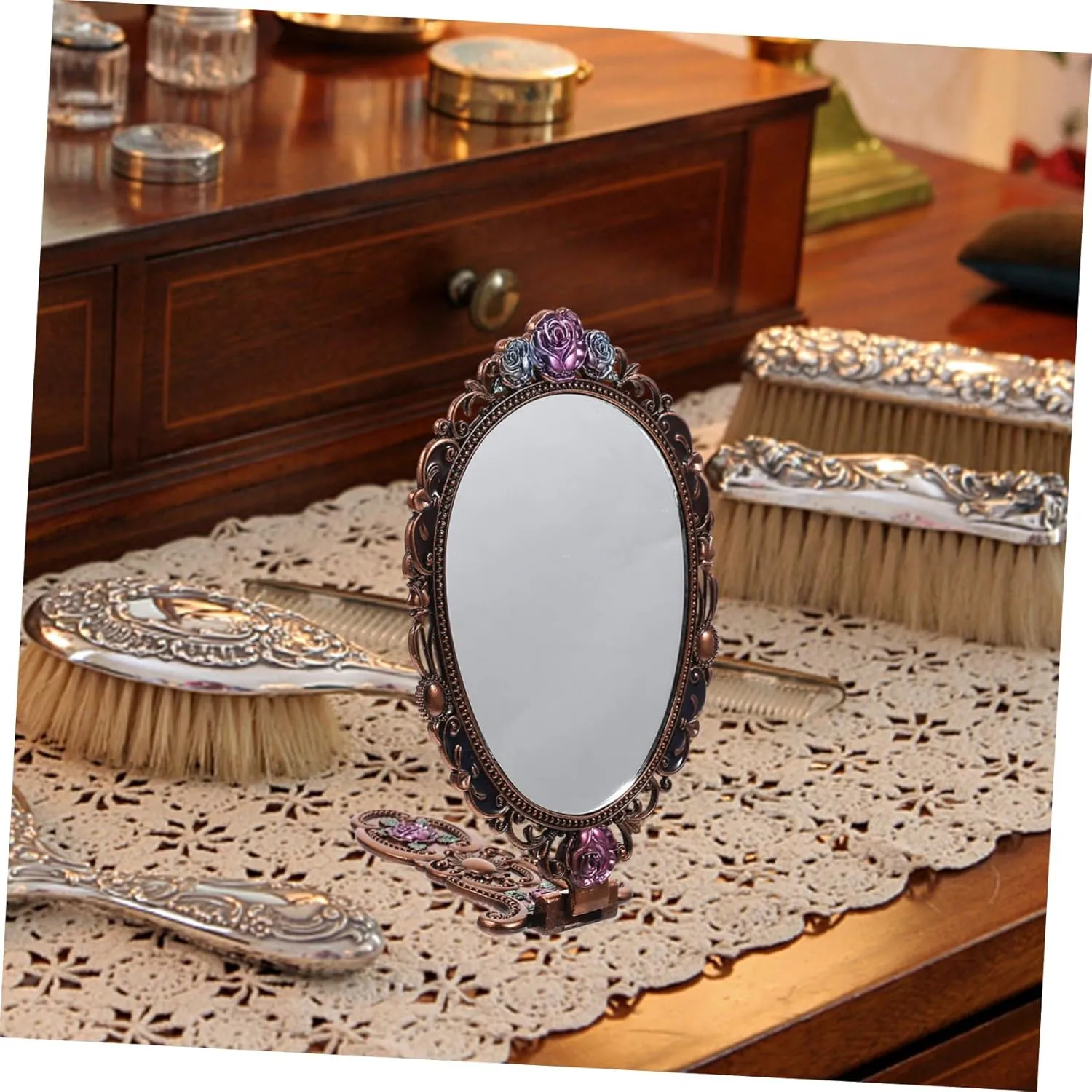 MERRYHAPY Vanity Mirror Foldable Hand Mirror Handheld Mirror with Handle Hand Mirrors with Handle Pocket Magnifier Makeup Mirror Handheld Magnifying Travel Mirror with Light Chic Hand Mirror