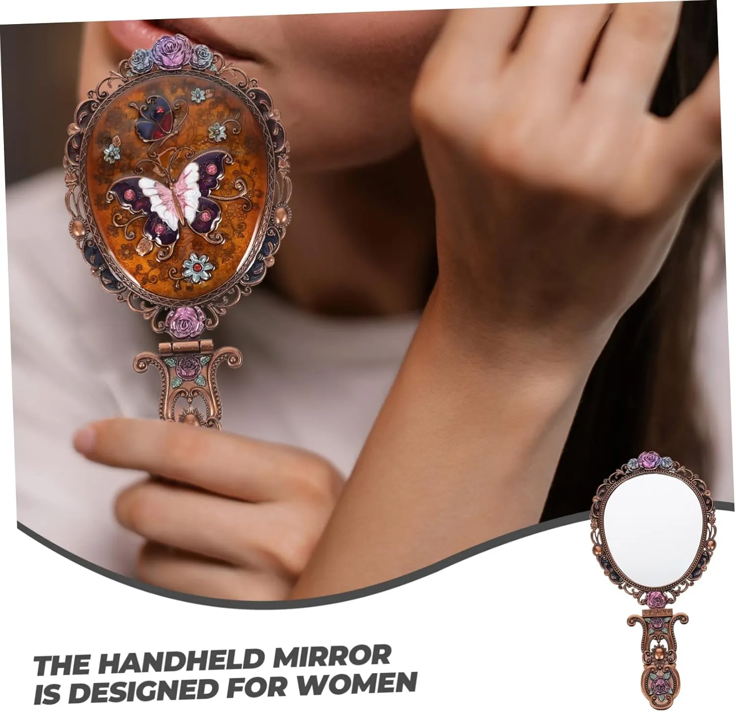 MERRYHAPY Vanity Mirror Foldable Hand Mirror Handheld Mirror with Handle Hand Mirrors with Handle Pocket Magnifier Makeup Mirror Handheld Magnifying Travel Mirror with Light Chic Hand Mirror
