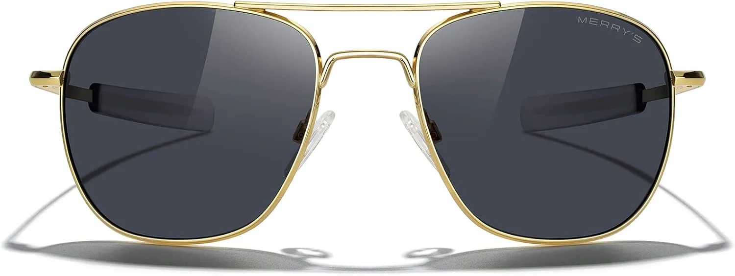 MERRY'S Classic Square Aviator Military Polarized Sunglasses for Men or Women S8636