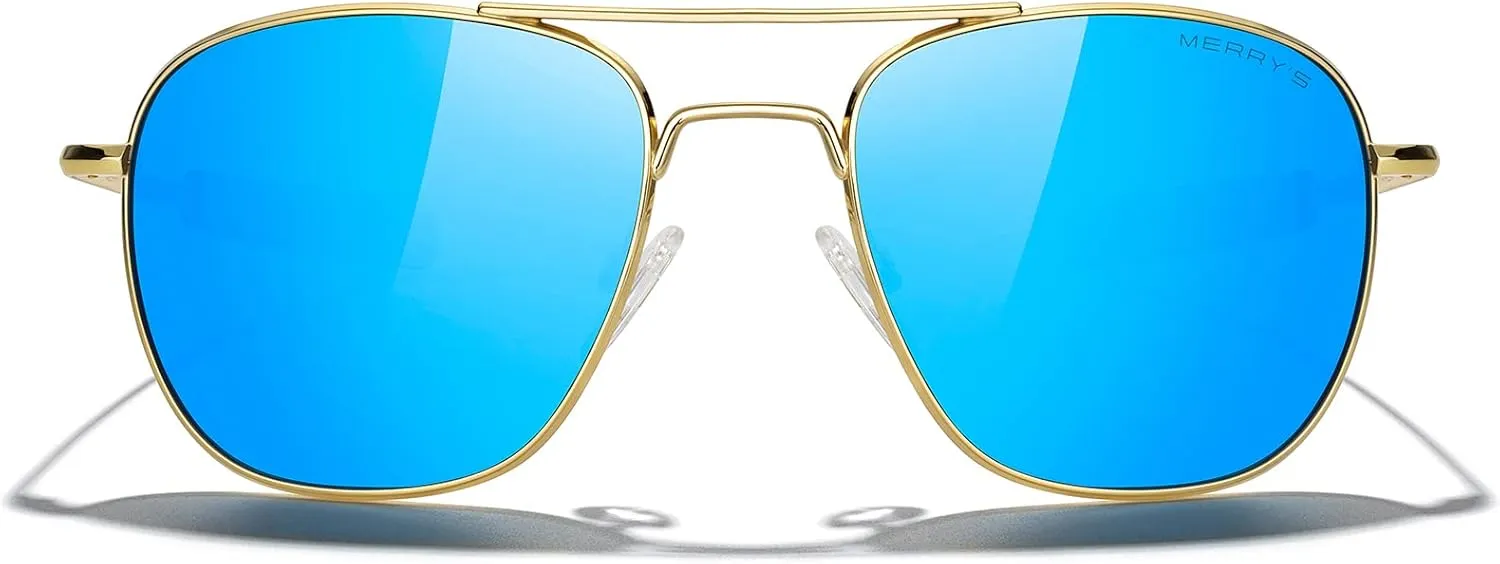 MERRY'S Classic Square Aviator Military Polarized Sunglasses for Men or Women S8636