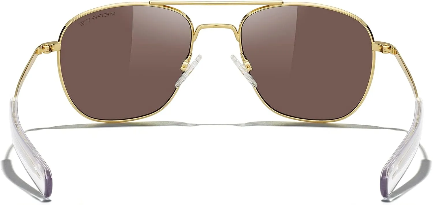 MERRY'S Classic Square Aviator Military Polarized Sunglasses for Men or Women S8636