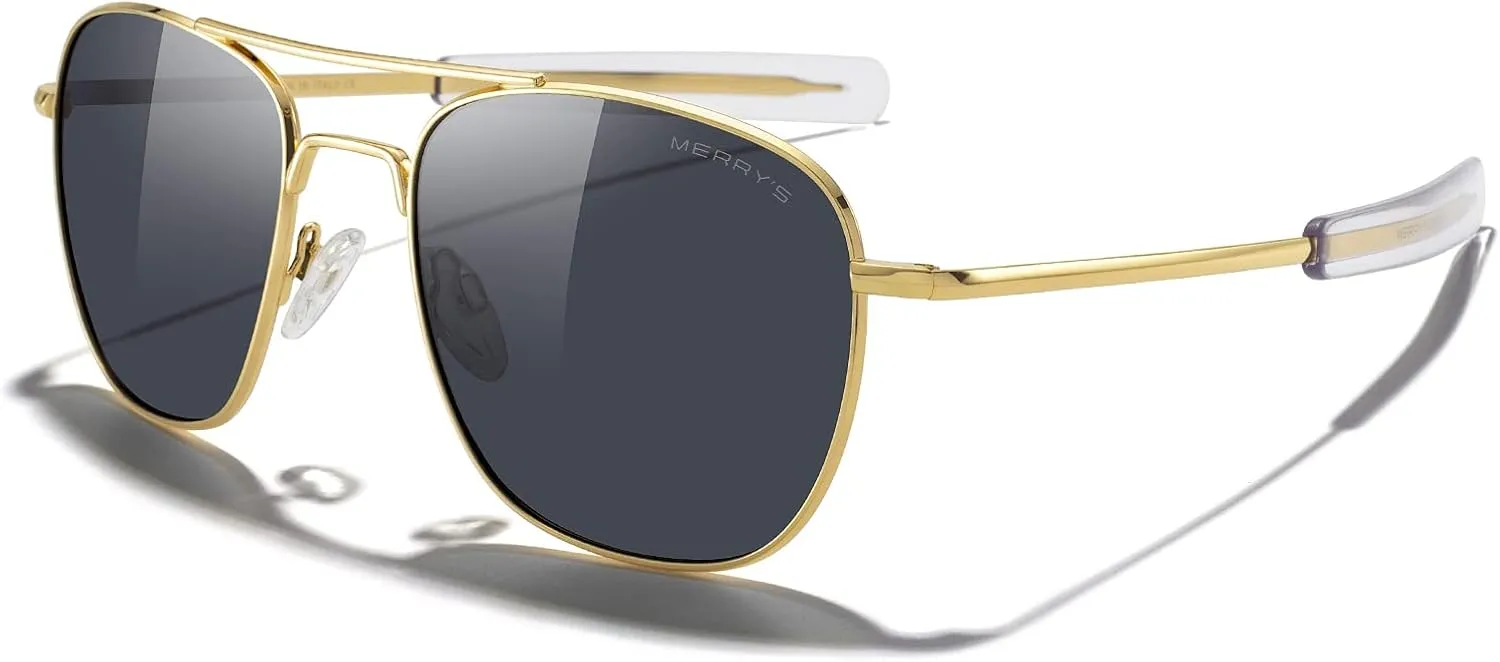 MERRY'S Classic Square Aviator Military Polarized Sunglasses for Men or Women S8636