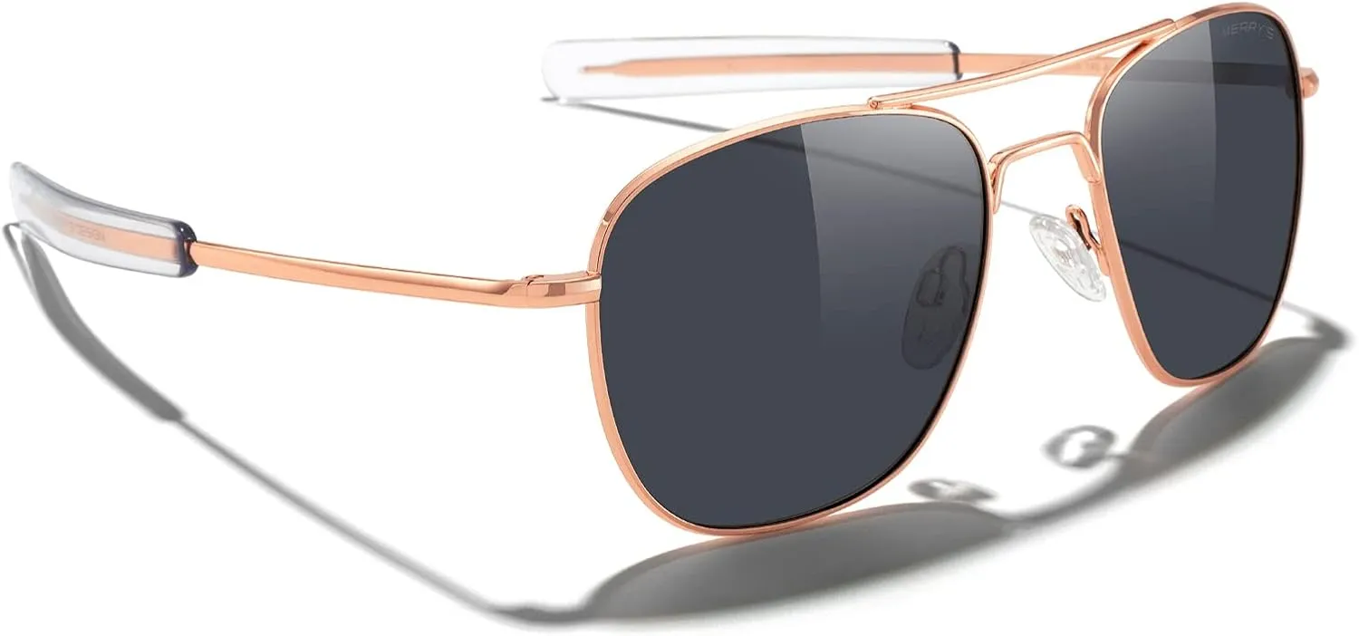 MERRY'S Classic Square Aviator Military Polarized Sunglasses for Men or Women S8636