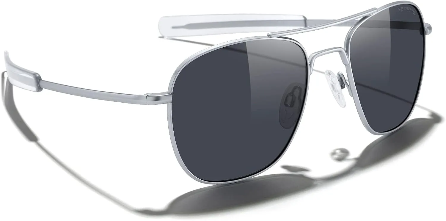 MERRY'S Classic Square Aviator Military Polarized Sunglasses for Men or Women S8636
