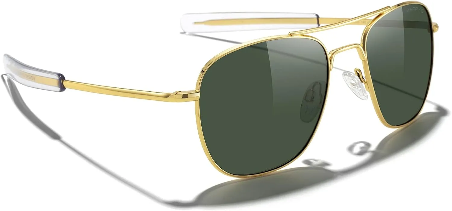 MERRY'S Classic Square Aviator Military Polarized Sunglasses for Men or Women S8636
