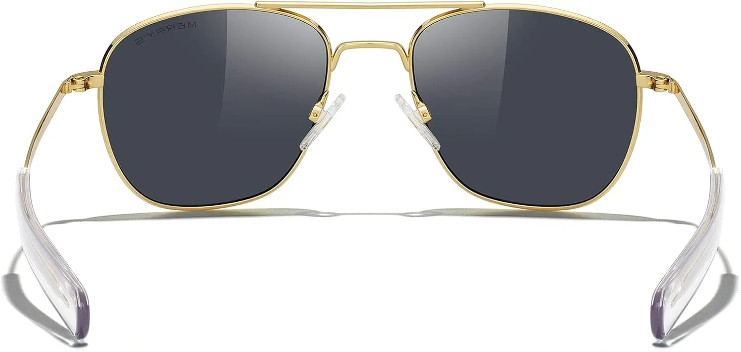 MERRY'S Classic Square Aviator Military Polarized Sunglasses for Men or Women S8636