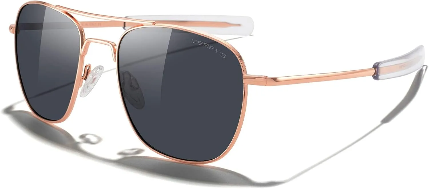 MERRY'S Classic Square Aviator Military Polarized Sunglasses for Men or Women S8636