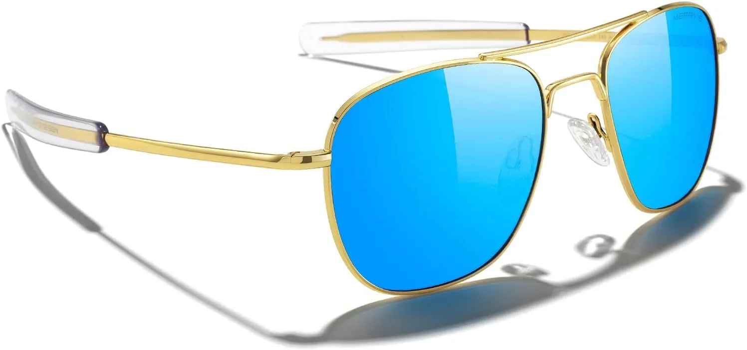 MERRY'S Classic Square Aviator Military Polarized Sunglasses for Men or Women S8636