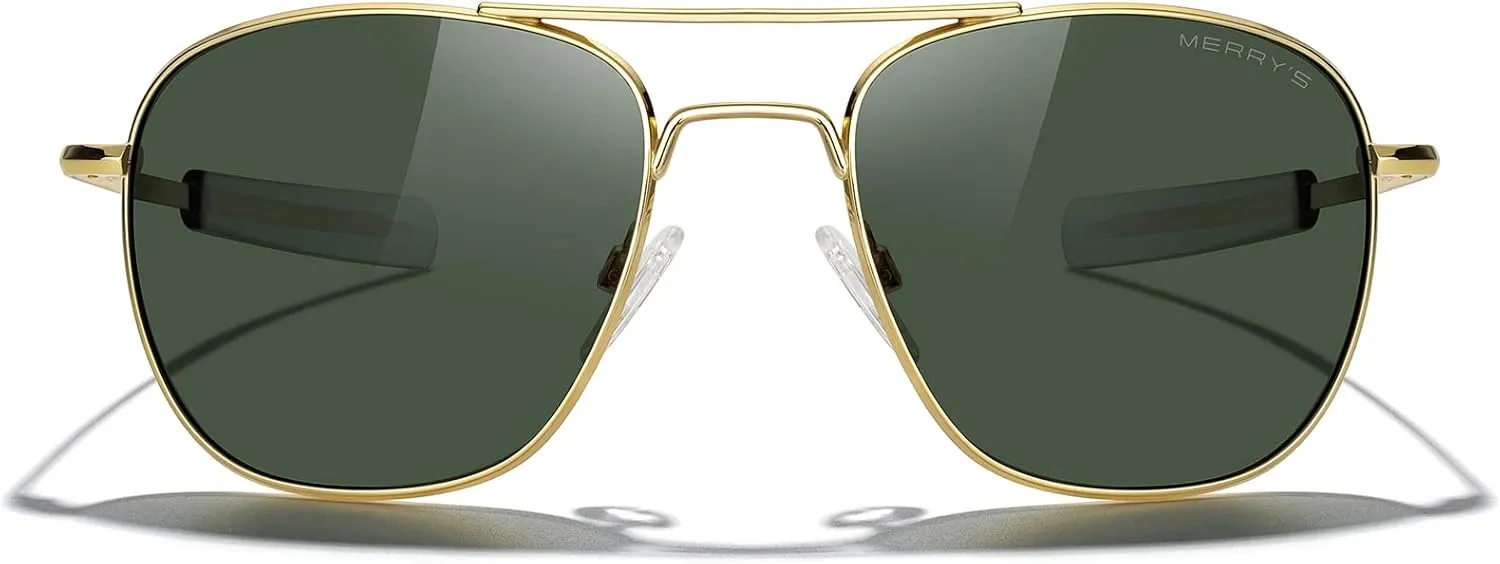 MERRY'S Classic Square Aviator Military Polarized Sunglasses for Men or Women S8636