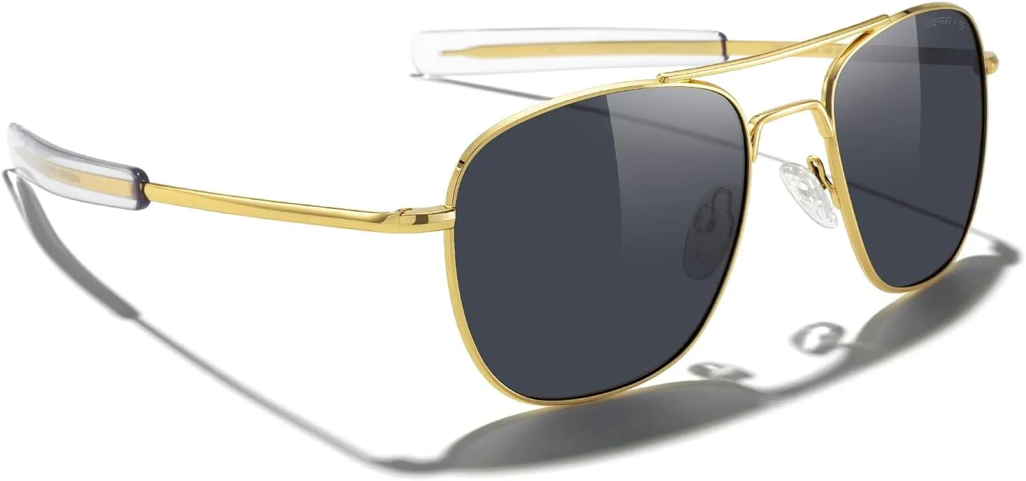 MERRY'S Classic Square Aviator Military Polarized Sunglasses for Men or Women S8636