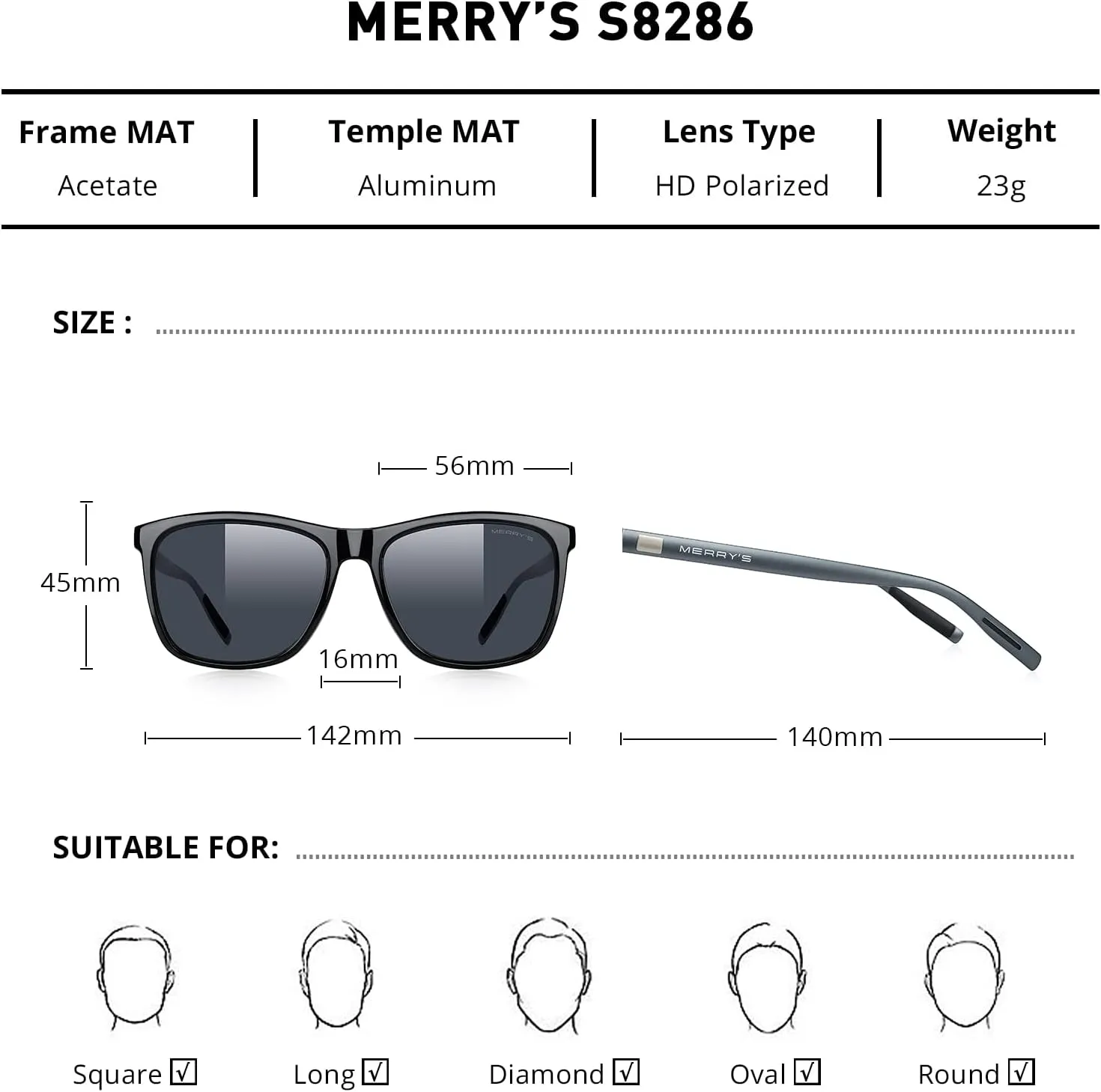 MERRY'S Unisex Polarized Aluminum Sunglasses Vintage Sun Glasses For Men/Women S8286
