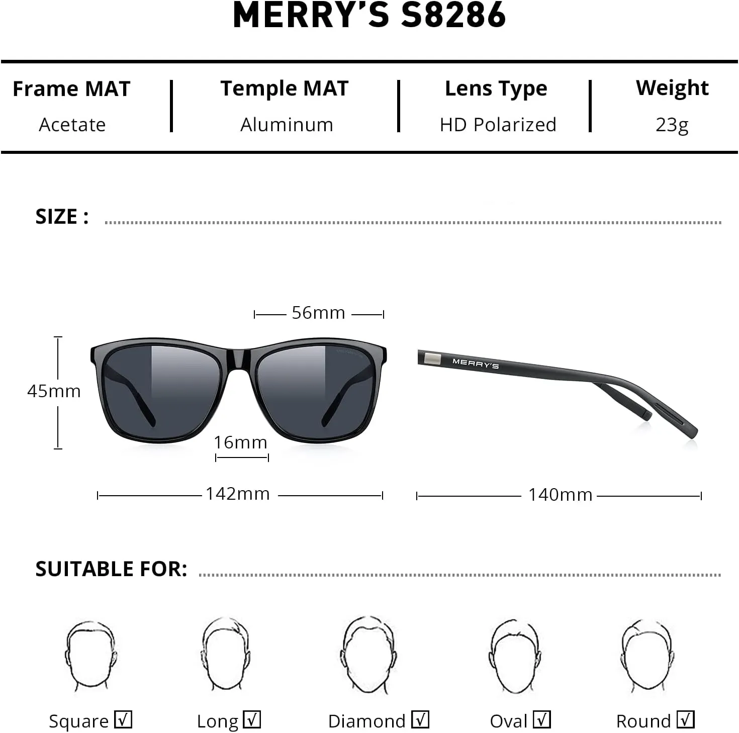 MERRY'S Unisex Polarized Aluminum Sunglasses Vintage Sun Glasses For Men/Women S8286