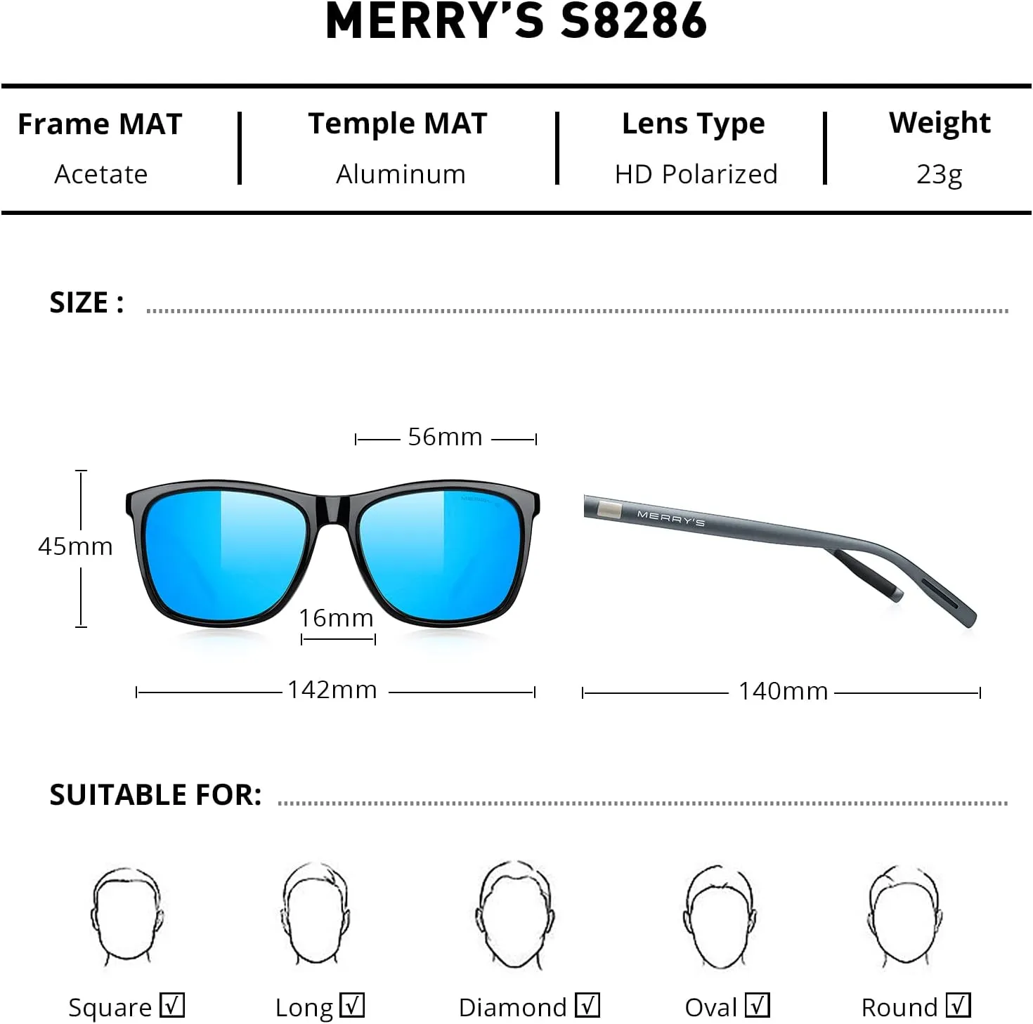 MERRY'S Unisex Polarized Aluminum Sunglasses Vintage Sun Glasses For Men/Women S8286