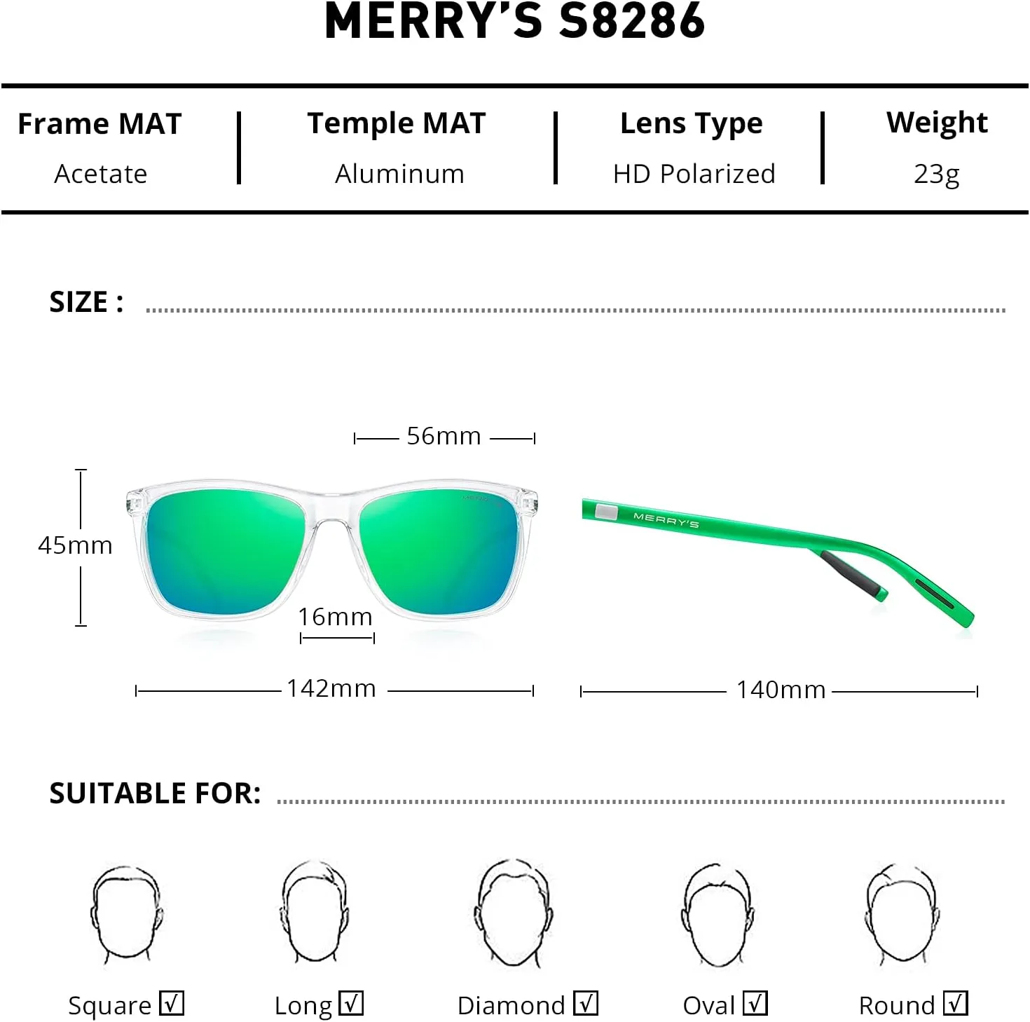 MERRY'S Unisex Polarized Aluminum Sunglasses Vintage Sun Glasses For Men/Women S8286