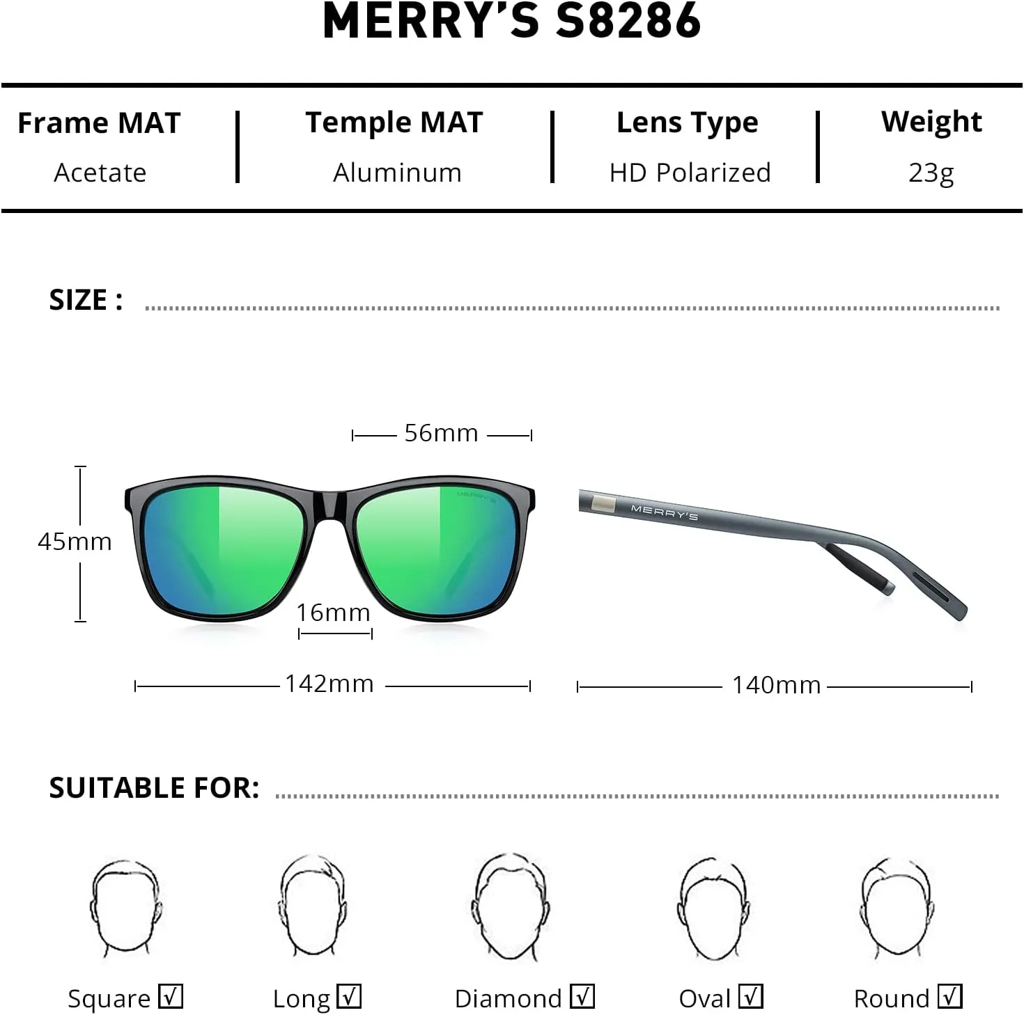 MERRY'S Unisex Polarized Aluminum Sunglasses Vintage Sun Glasses For Men/Women S8286