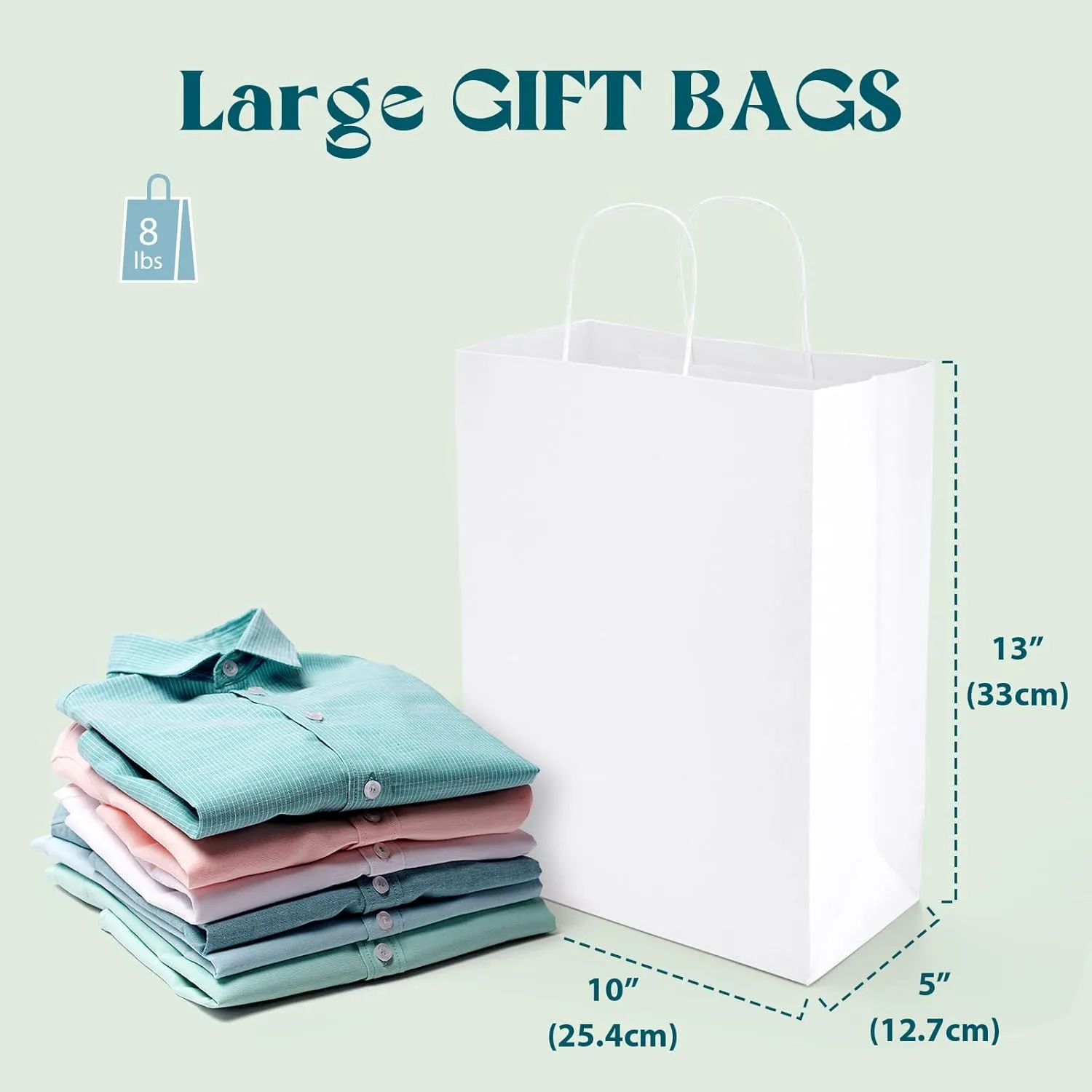 MESHA White Paper Bags 10x5x13 Inches 100pcs Medium Gift Bags with Handles Bulk,White Kraft Paper Bags for Small Business,Shopping Bag for Grocery,Wedding Party Favor Bags