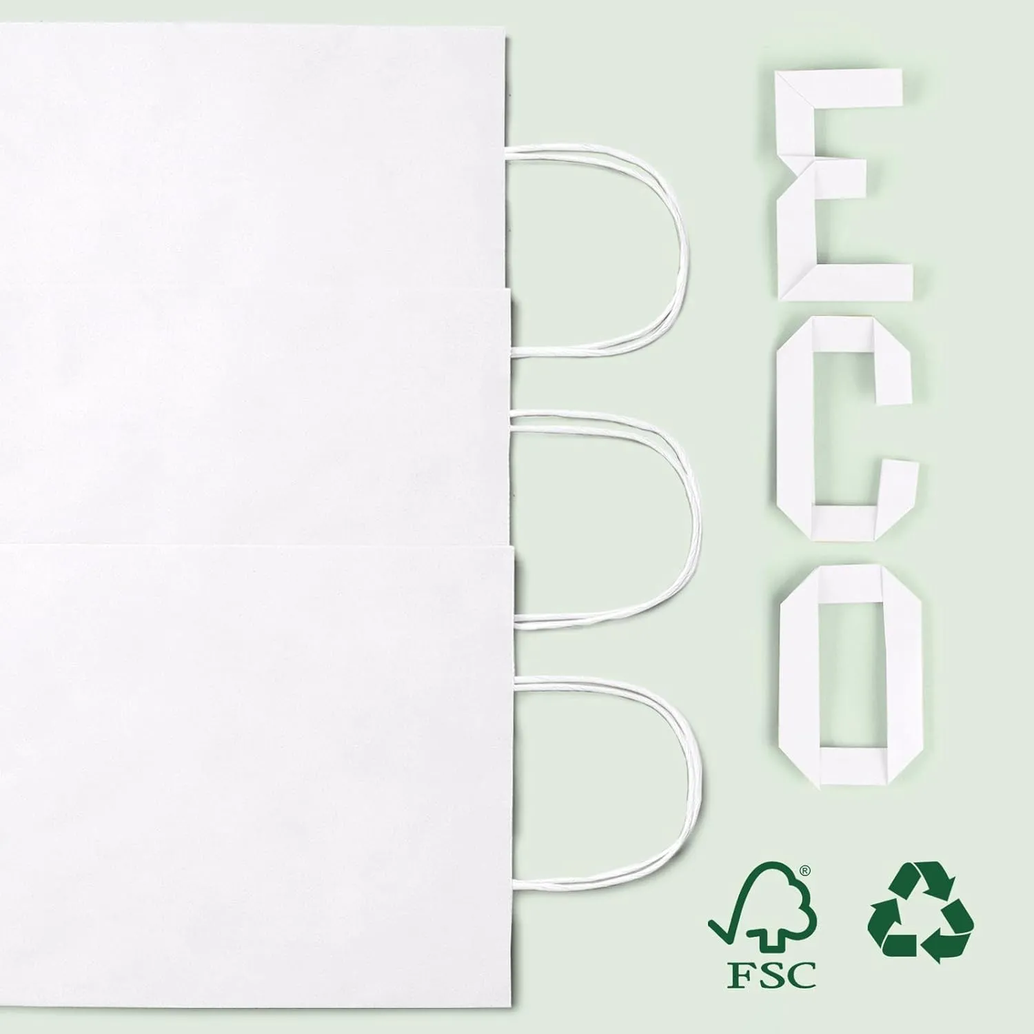 MESHA White Paper Bags 10x5x13 Inches 100pcs Medium Gift Bags with Handles Bulk,White Kraft Paper Bags for Small Business,Shopping Bag for Grocery,Wedding Party Favor Bags