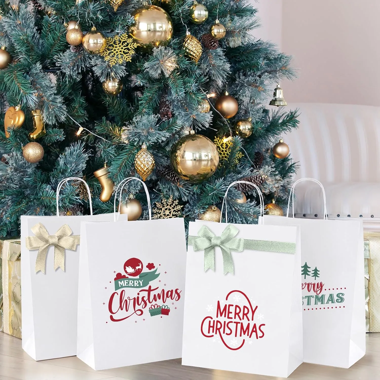 MESHA White Paper Bags 10x5x13 Inches 100pcs Medium Gift Bags with Handles Bulk,White Kraft Paper Bags for Small Business,Shopping Bag for Grocery,Wedding Party Favor Bags
