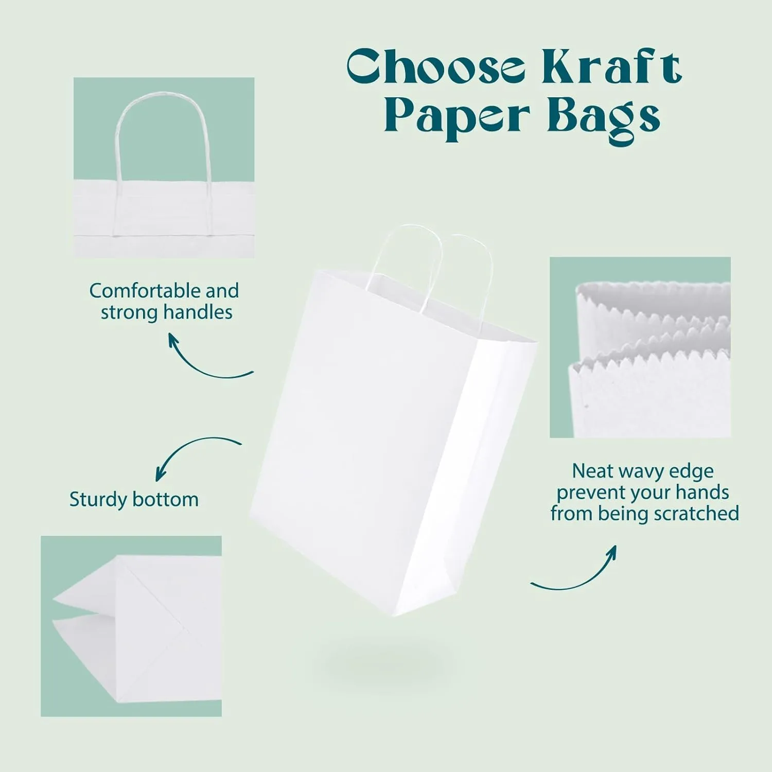 MESHA White Paper Bags 10x5x13 Inches 100pcs Medium Gift Bags with Handles Bulk,White Kraft Paper Bags for Small Business,Shopping Bag for Grocery,Wedding Party Favor Bags