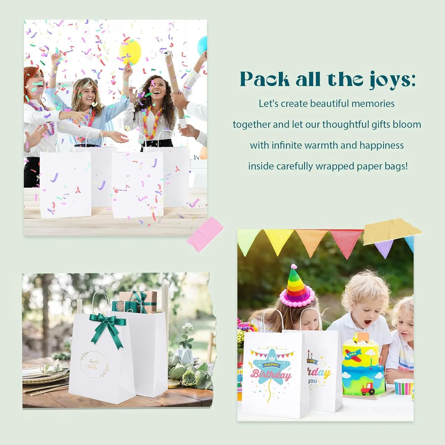 MESHA White Paper Bags 10x5x13 Inches 100pcs Medium Gift Bags with Handles Bulk,White Kraft Paper Bags for Small Business,Shopping Bag for Grocery,Wedding Party Favor Bags