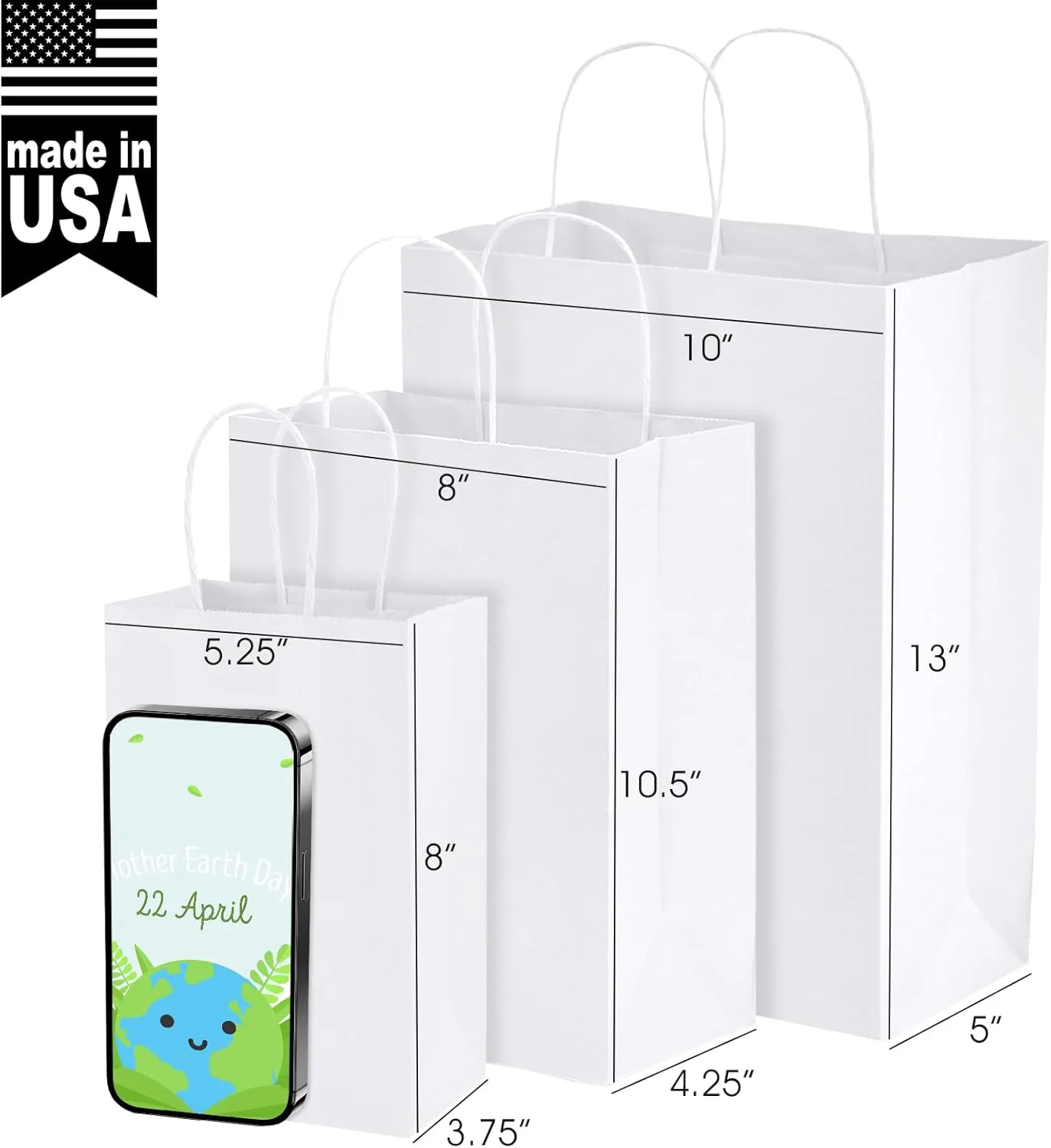 MESHA White Paper Bags 10x5x13 Inches 100pcs Medium Gift Bags with Handles Bulk,White Kraft Paper Bags for Small Business,Shopping Bag for Grocery,Wedding Party Favor Bags