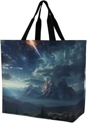 Meteor Mountain Tote Bag for Women, Large Capacity Shoulder Bag, Lightweight Utility Grocery Handbag for Shopping, Fashion Leisure Travel Beach Bag Tote Purse for Work Gym