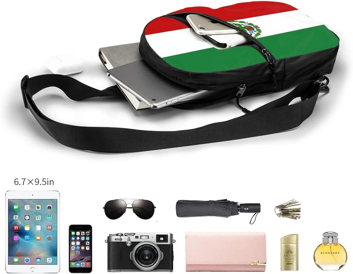 Mexico Mexican Eagle Flag Portable Crossbody Bag Foldable Sling Bags Sports Gym Chest Daypack Reusable Shoulder Backpack Casual Diagonally Rucksack Fanny Packs