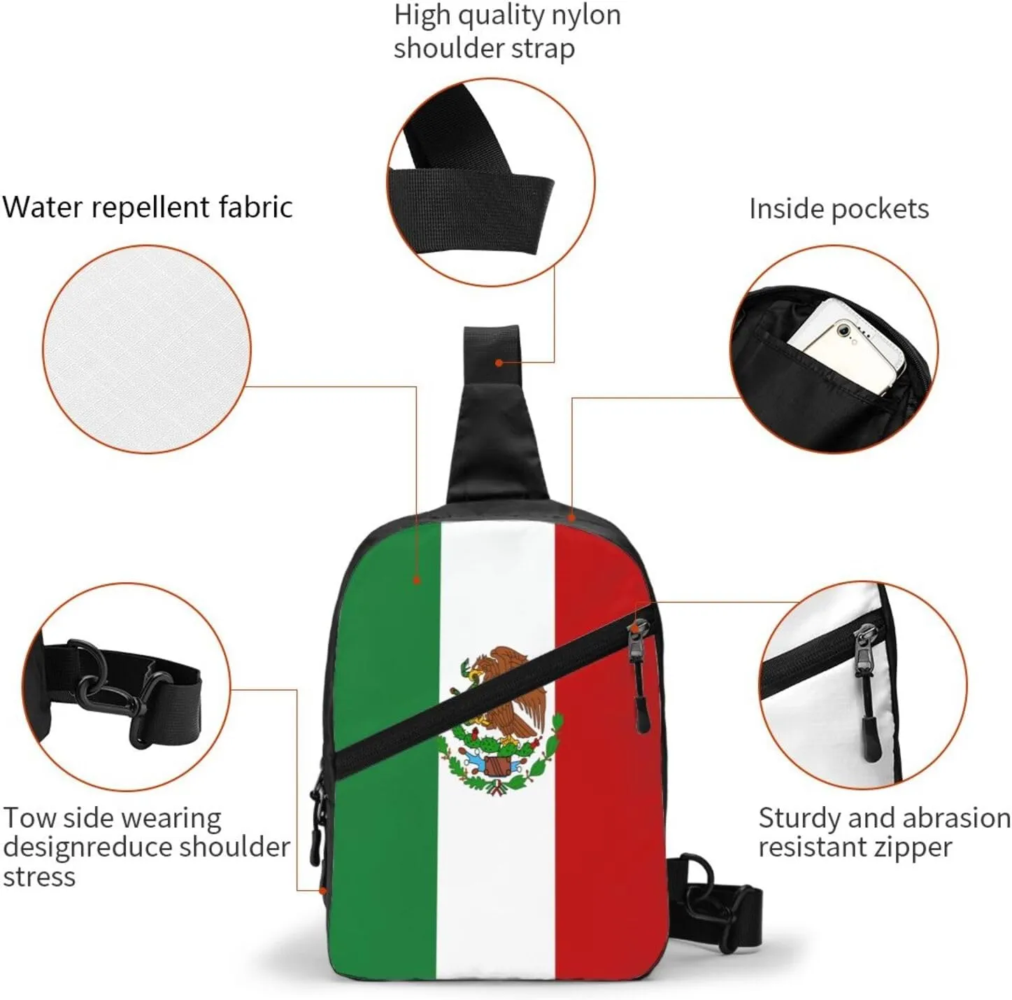 Mexico Mexican Eagle Flag Portable Crossbody Bag Foldable Sling Bags Sports Gym Chest Daypack Reusable Shoulder Backpack Casual Diagonally Rucksack Fanny Packs
