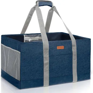 MHOMER Reusable Grocery Bags Extra Waterproof Large Utility Tote Bag with Carrying Handles Foldable Shopping Bags for Storage Space Saving Reinforced Bottom Durable Oxford Fabric Blue