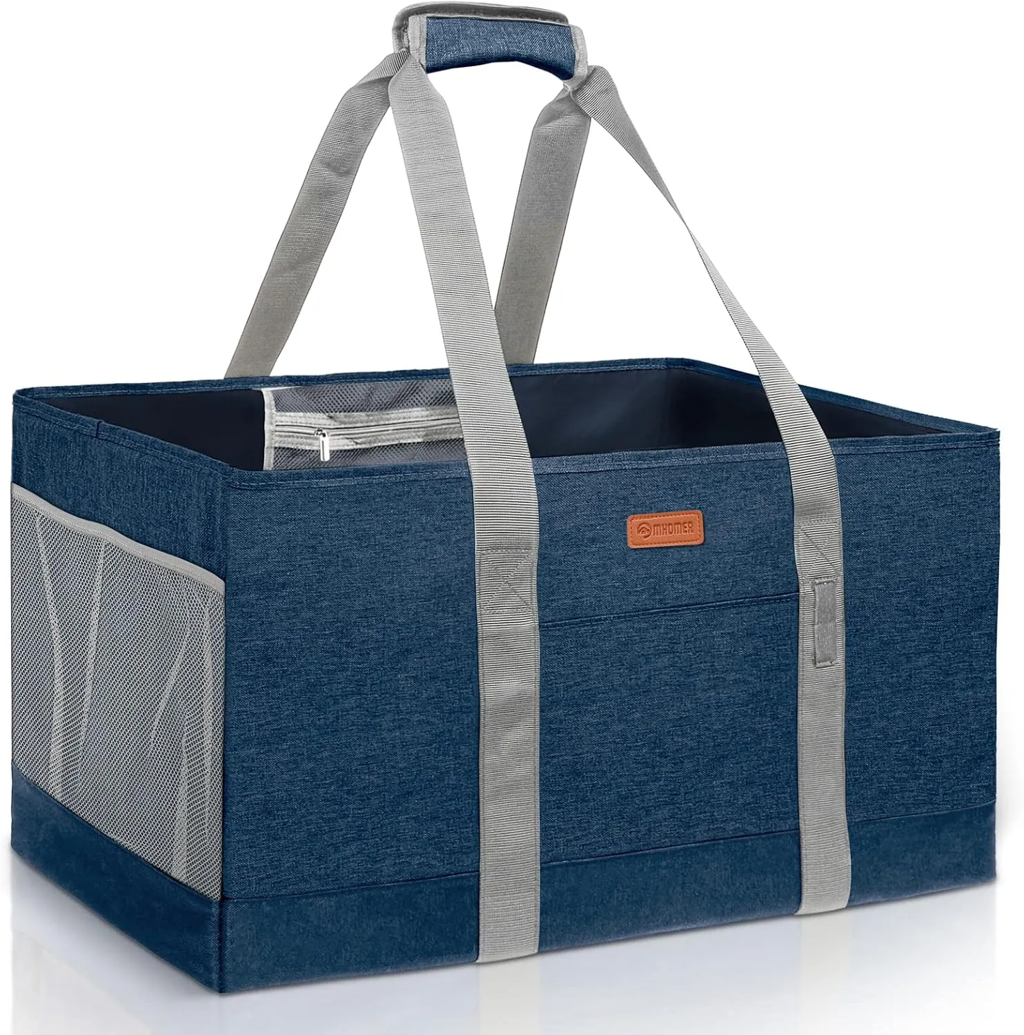 MHOMER Reusable Grocery Bags Extra Waterproof Large Utility Tote Bag with Carrying Handles Foldable Shopping Bags for Storage Space Saving Reinforced Bottom Durable Oxford Fabric Blue