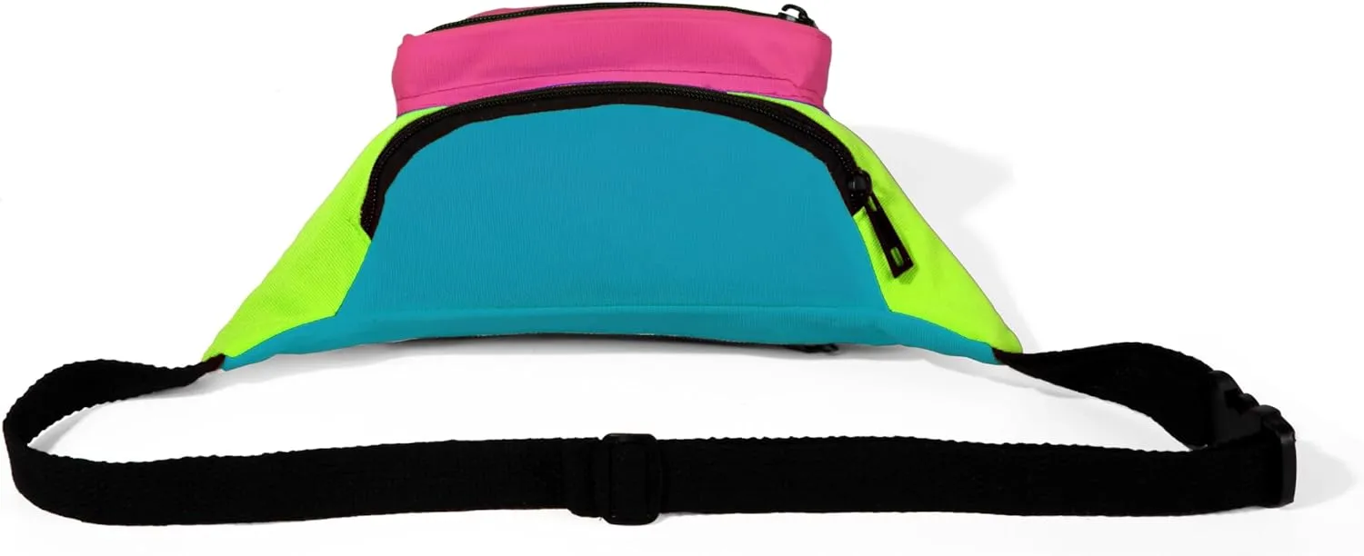 MIAIULIA 80s Neon Waist Fanny Pack for 80s Costumes,Festival Travel Party(Rose Green Blue)