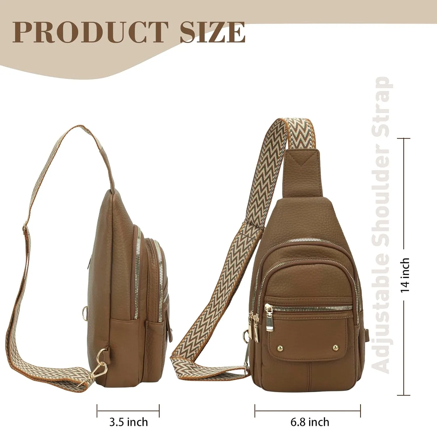 MICOM Sling Bag,Anti Theft Crossbody Packs for Women,Leather Sling Bag for Travel,Crossbody Purses with Adjustable Strap (Khaki)