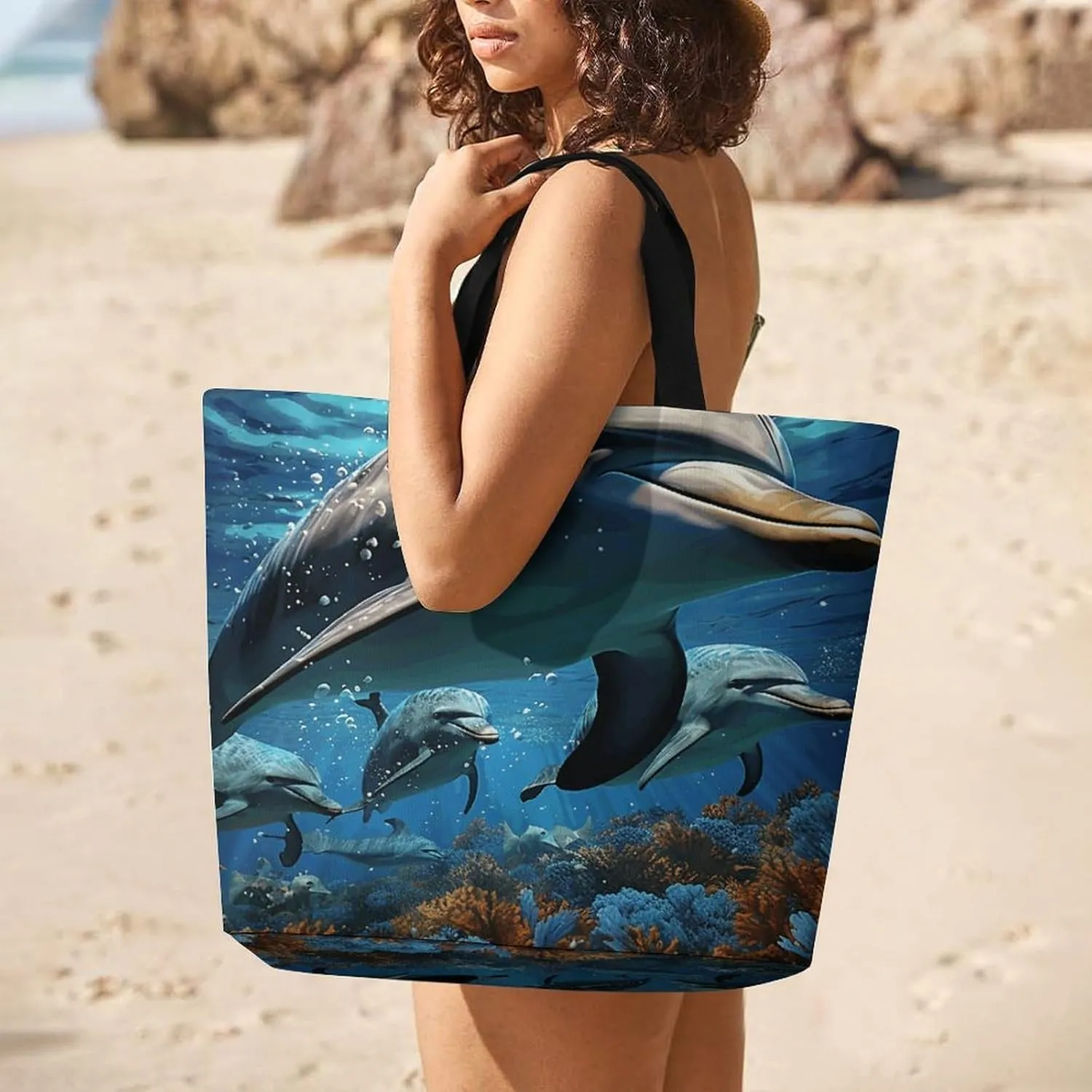 Microphone with Music Notes Tote Bag for Women Reusable Grocery Shoulder Bag Shopping Bags for Travel, Groceries