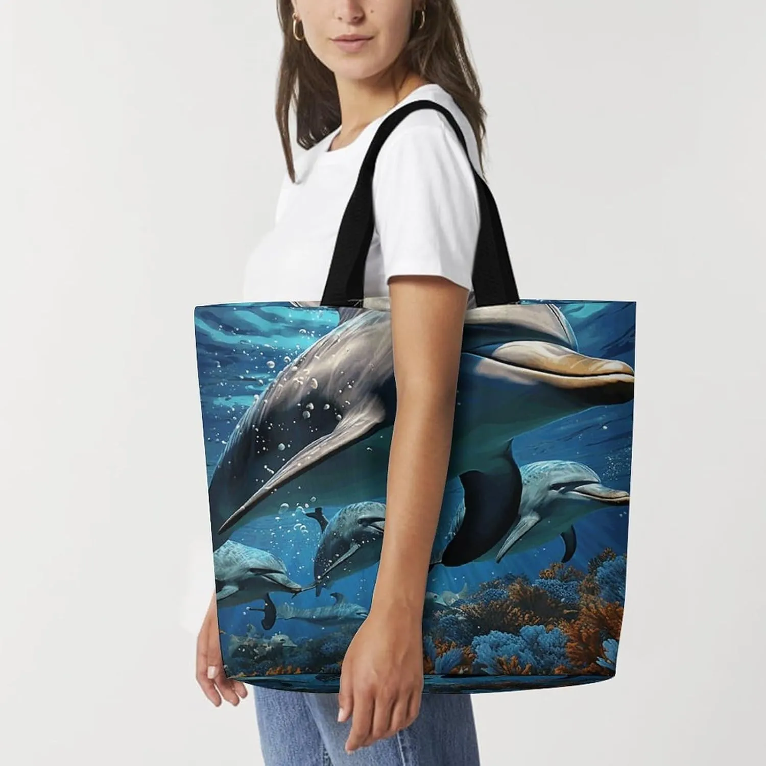 Microphone with Music Notes Tote Bag for Women Reusable Grocery Shoulder Bag Shopping Bags for Travel, Groceries